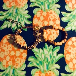 Wooden beaded bracelets.